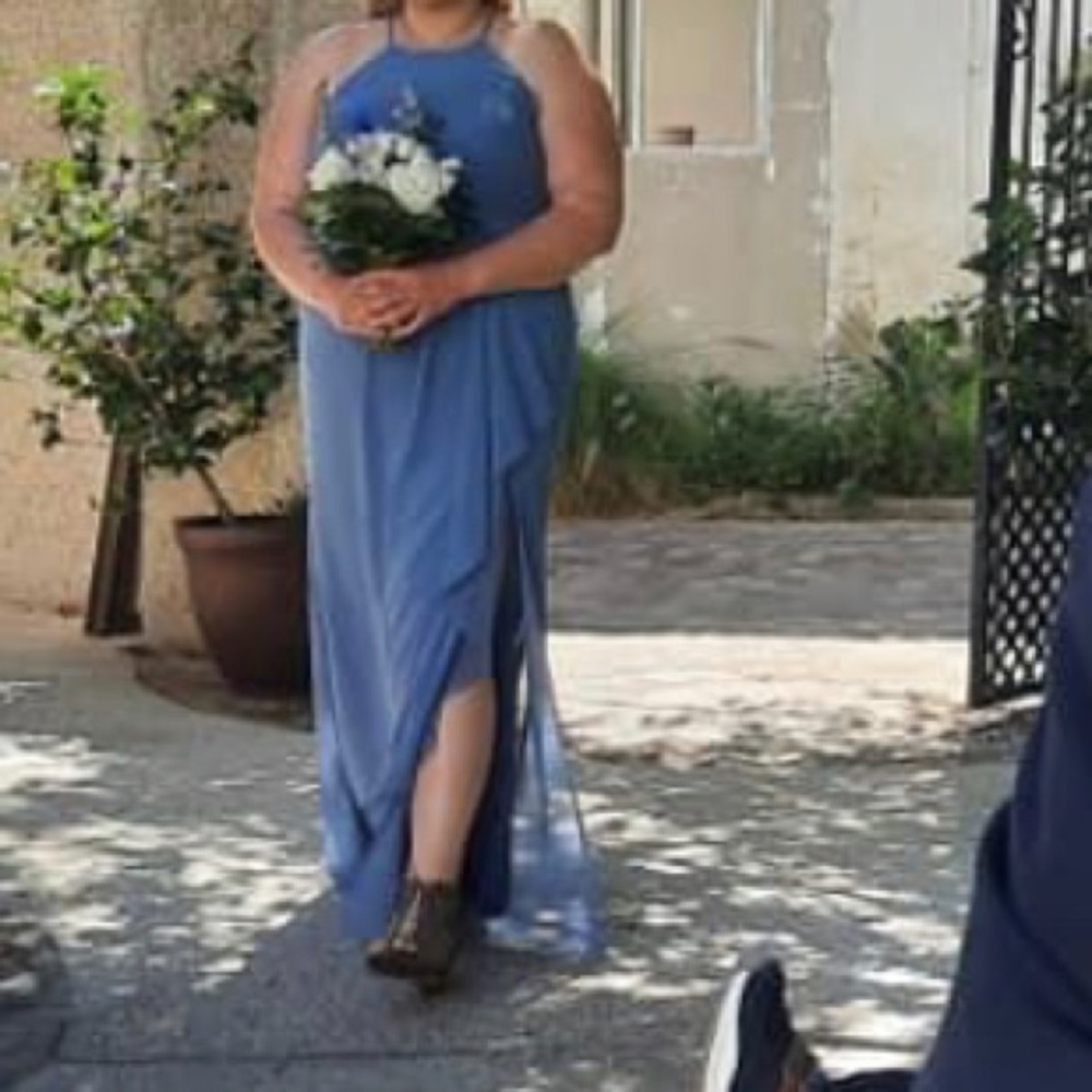 Steel blue bridesmaids dress from David’s bridal worn once
